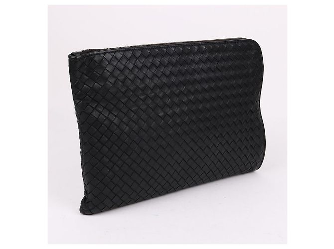 Bottega Veneta Clutch Grande con Zip Intrecciato Nero - vista 3