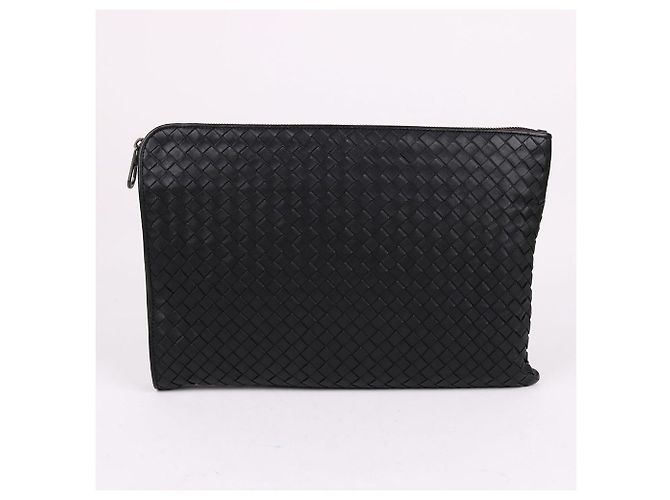 Bottega Veneta Clutch Grande con Zip Intrecciato Nero - vista 4