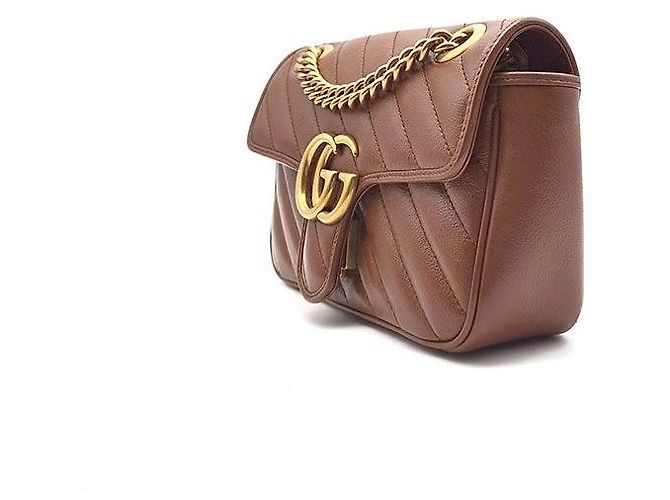 Gucci Mini Borsa a Tracolla con Catena Marmont Matelassé Marrone - vista 2