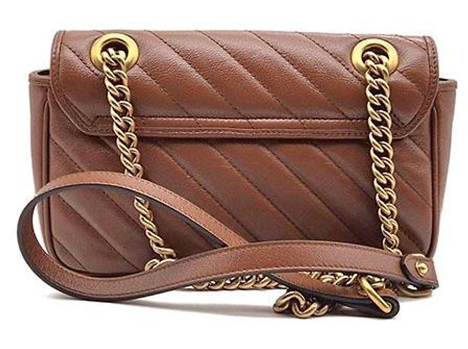 Gucci Mini Borsa a Tracolla con Catena Marmont Matelassé Marrone - vista 3