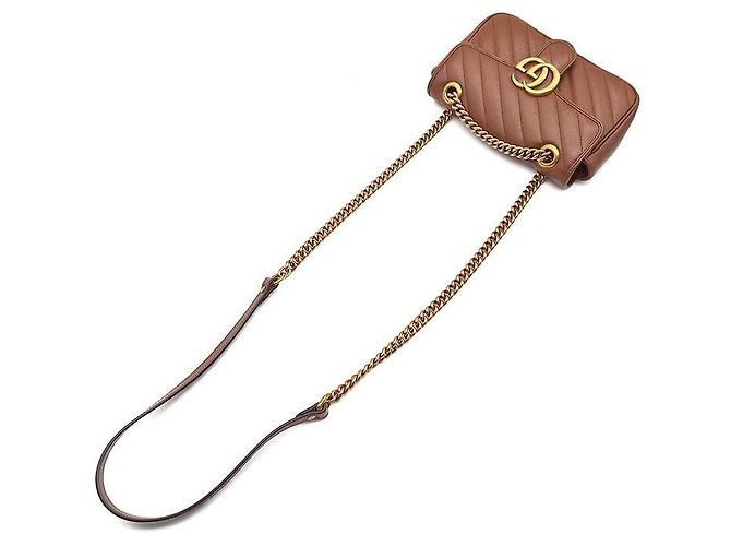 Gucci Mini Borsa a Tracolla con Catena Marmont Matelassé Marrone - vista 4