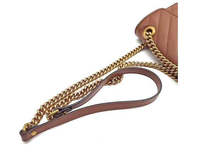 Gucci Mini Borsa a Tracolla con Catena Marmont Matelassé Marrone - vista 5