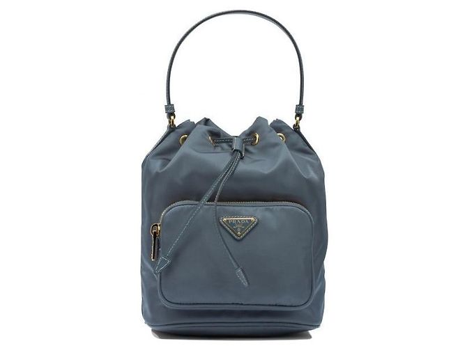 Prada Borsa Bucket Duet Re-Nylon Blu - vista 3