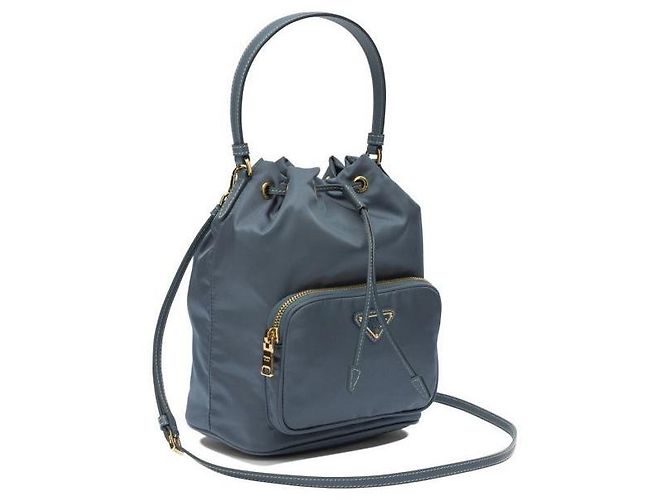 Prada Borsa Bucket Duet Re-Nylon Blu - vista 4