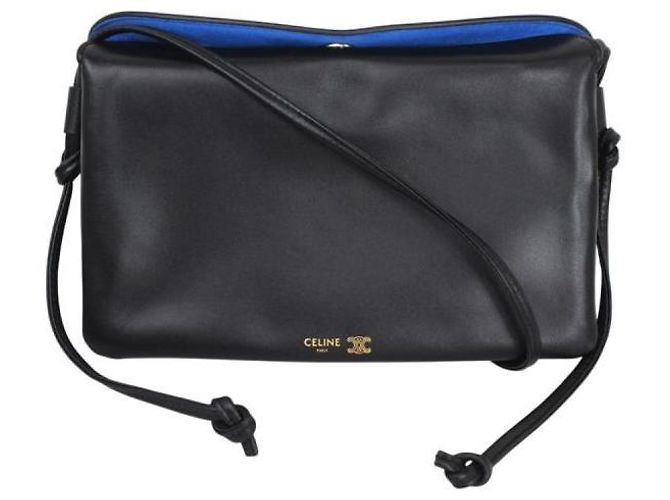 Borsa Trio Flap Céline in pelle di agnello nera Nero - vista 3