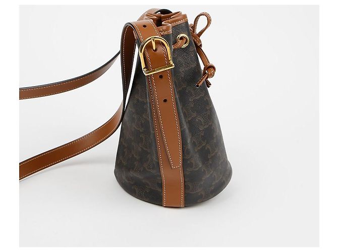 Céline Picca borsa a sacchetto Triomphe Canvas Khaki Marrone - vista 3