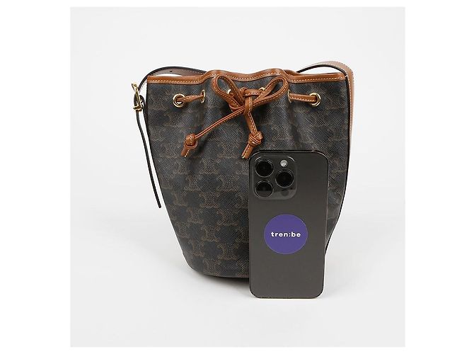 Céline Picca borsa a sacchetto Triomphe Canvas Khaki Marrone - vista 6