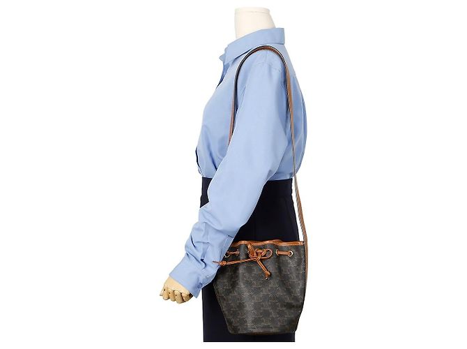 Céline Picca borsa a sacchetto Triomphe Canvas Khaki Marrone - vista 8