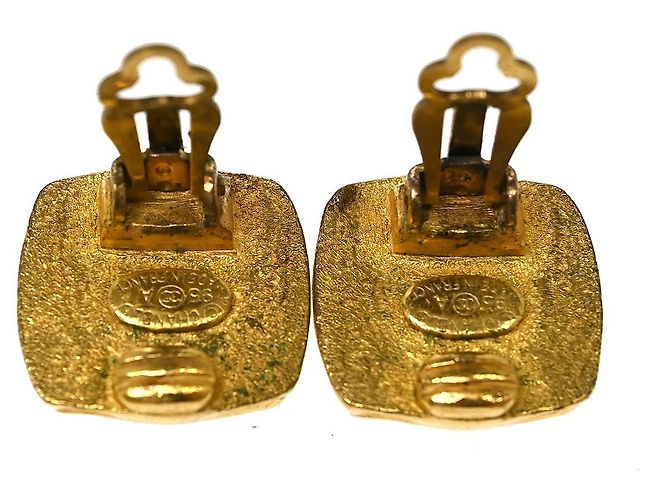 Chanel Vintage CC Square Clip-On Metal D'oro - vista 2