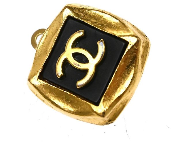Chanel Vintage CC Square Clip-On Metal D'oro - vista 4