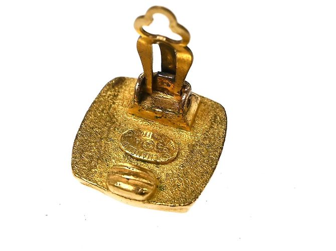 Chanel Vintage CC Square Clip-On Metal D'oro - vista 5
