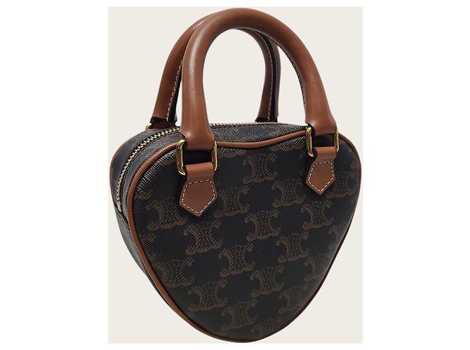 Céline Borsa a mano e crossbody media Triomphe Canvas Heart Tan Marrone - vista 3