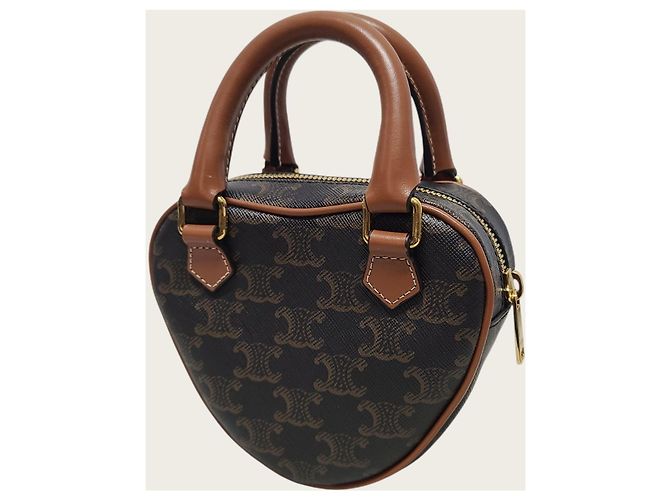Céline Borsa a mano e crossbody media Triomphe Canvas Heart Tan Marrone - vista 4