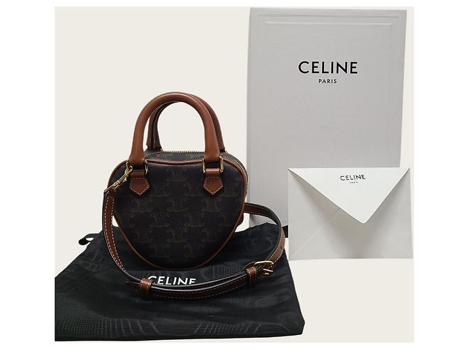 Céline Borsa a mano e crossbody media Triomphe Canvas Heart Tan Marrone - vista 8