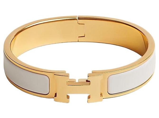 Hermès Bracciale Rigido Click Blanc Gold White Bianco - vista 2