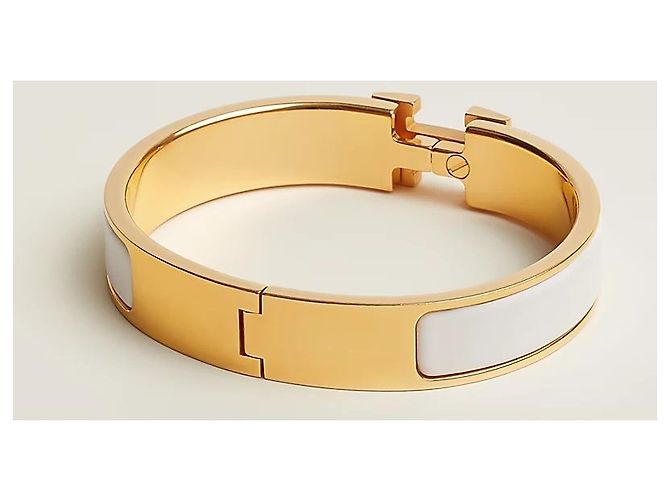 Hermès Bracciale Rigido Click Blanc Gold White Bianco - vista 3