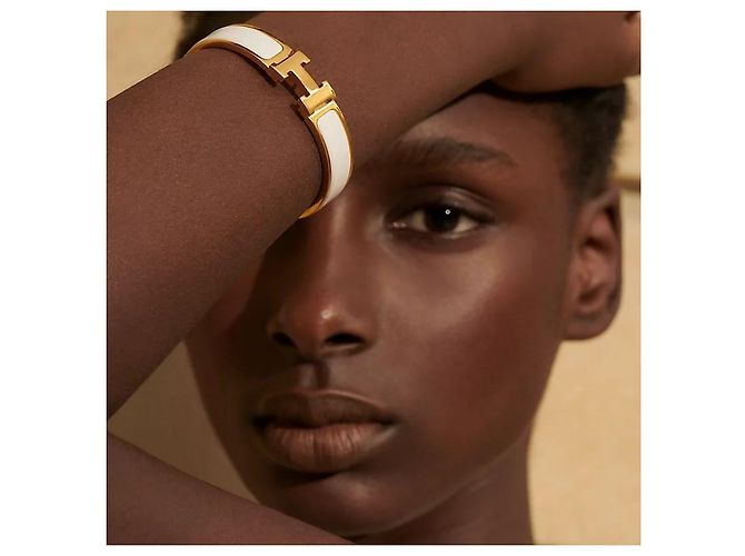 Hermès Bracciale Rigido Click Blanc Gold White Bianco - vista 4