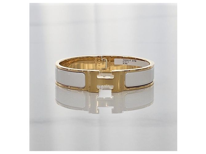 Hermès Bracciale Rigido Click Blanc Gold White Bianco - vista 5