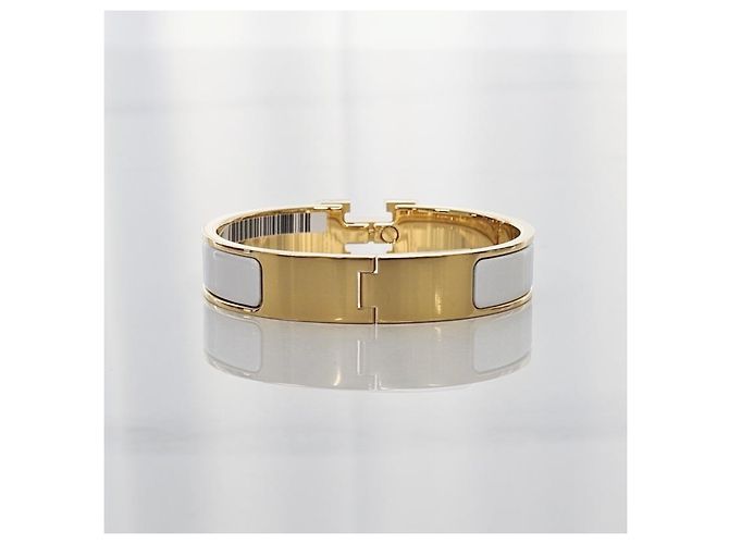 Hermès Bracciale Rigido Click Blanc Gold White Bianco - vista 6