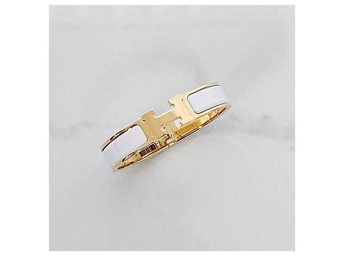 Hermès Bracciale Rigido Click Blanc Gold White Bianco - vista 7