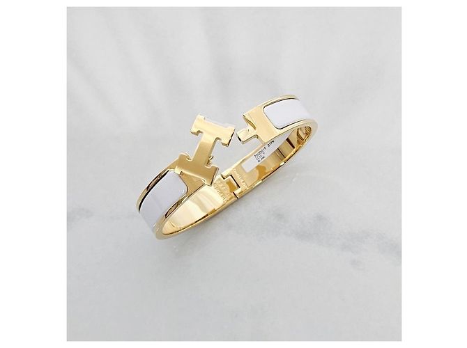 Hermès Bracciale Rigido Click Blanc Gold White Bianco - vista 8