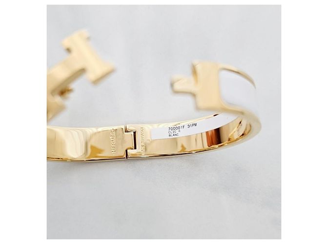Hermès Bracciale Rigido Click Blanc Gold White Bianco - vista 9