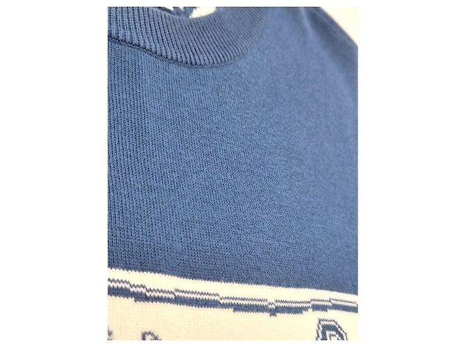 Louis Vuitton Baumwoll-T-Shirt mit Rundhalsausschnitt und kurzen Ärmeln Blau Zustand - Ansicht 11