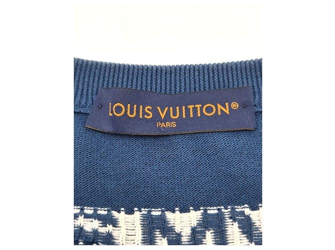 Louis Vuitton Baumwoll-T-Shirt mit Rundhalsausschnitt und kurzen Ärmeln Blau Zustand - Ansicht 3