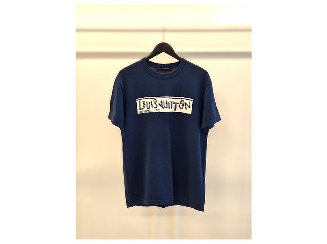 Louis Vuitton Baumwoll-T-Shirt mit Rundhalsausschnitt und kurzen Ärmeln Blau Zustand - Ansicht 4