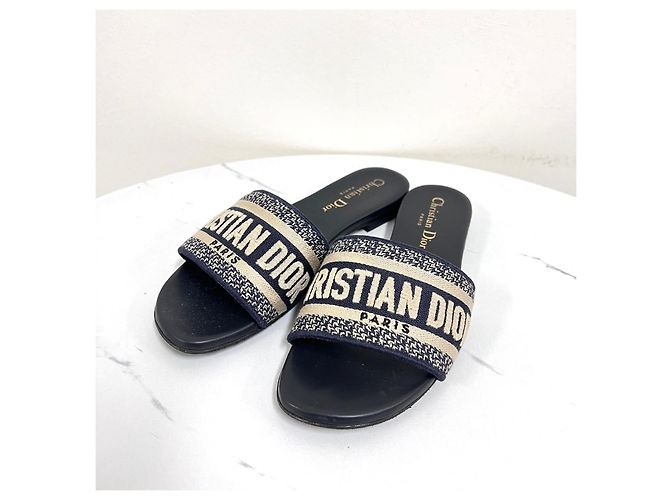 Dior Mule Slipper Dway in cotone ricamato Deep Blue - vista 2
