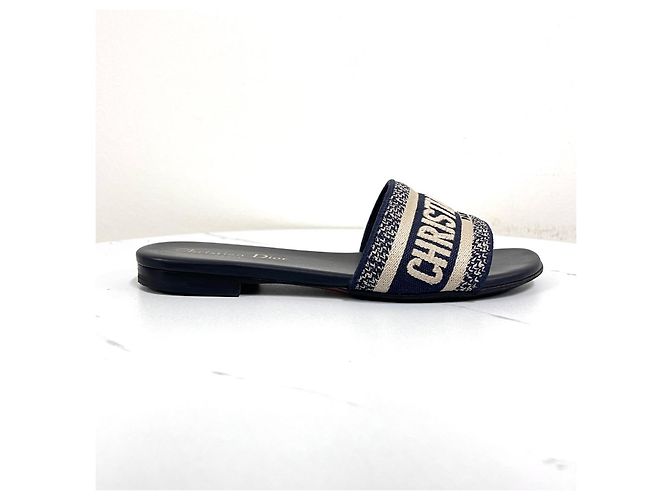 Dior Mule Slipper Dway in cotone ricamato Deep Blue - vista 3