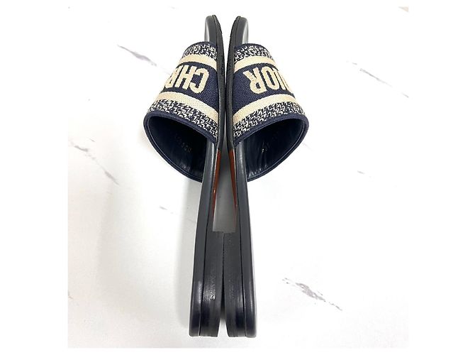Dior Mule Slipper Dway in cotone ricamato Deep Blue - vista 5