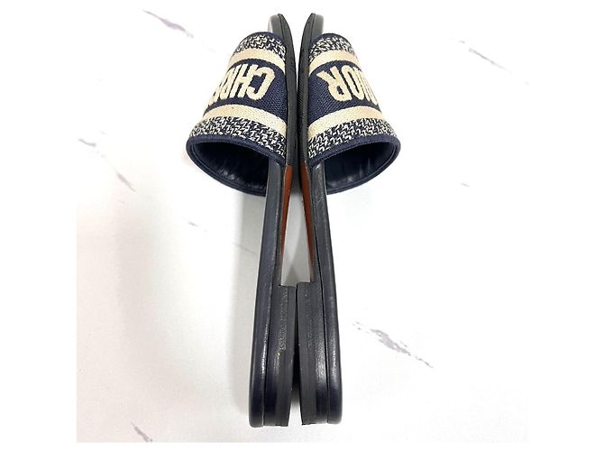 Dior Mule Slipper Dway in cotone ricamato Deep Blue - vista 6