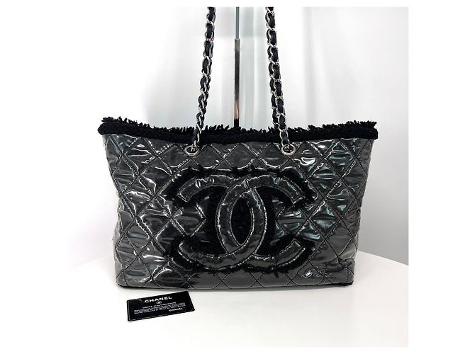 Chanel Borsa Shopper a Spalla in Tweed e PVC con Catena Nera Nero - vista 2