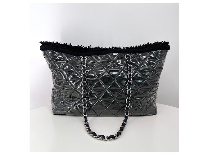 Chanel Borsa Shopper a Spalla in Tweed e PVC con Catena Nera Nero - vista 3