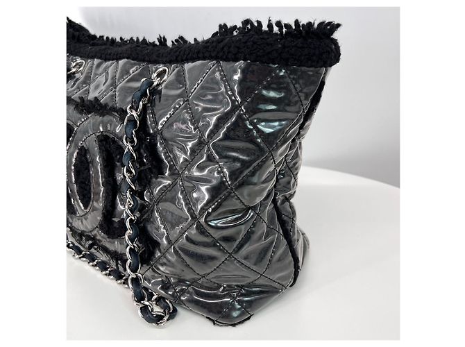 Chanel Borsa Shopper a Spalla in Tweed e PVC con Catena Nera Nero - vista 4