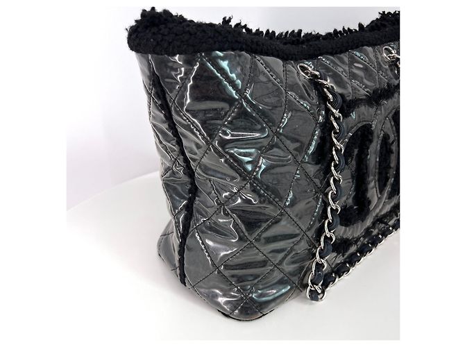 Chanel Borsa Shopper a Spalla in Tweed e PVC con Catena Nera Nero - vista 5