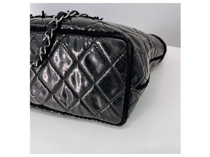 Chanel Borsa Shopper a Spalla in Tweed e PVC con Catena Nera Nero - vista 6