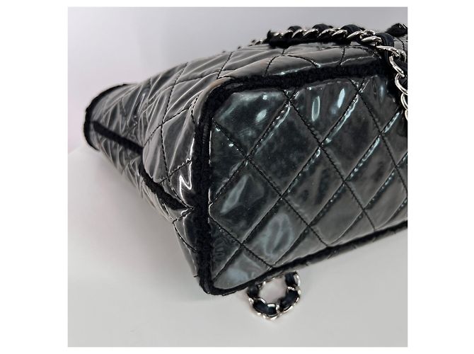 Chanel Borsa Shopper a Spalla in Tweed e PVC con Catena Nera Nero - vista 7