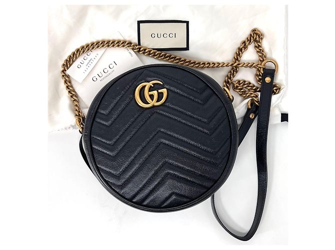 Marmont Gucci Borsa a Tracolla Mini Round Tambourine Nera Nero - vista 2