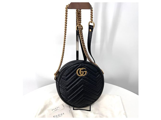 Marmont Gucci Borsa a Tracolla Mini Round Tambourine Nera Nero - vista 3
