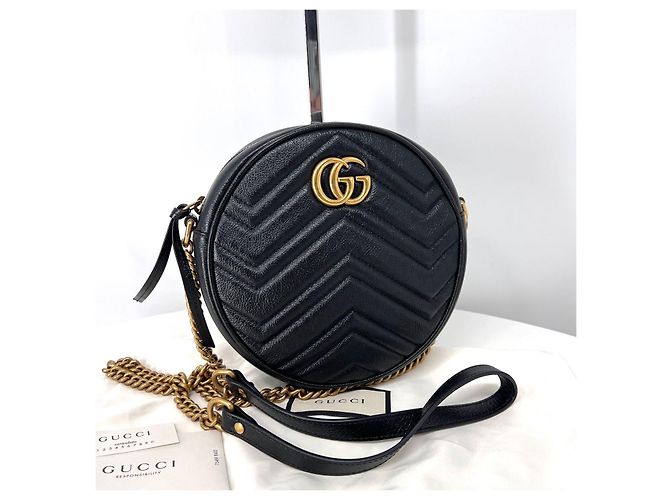 Marmont Gucci Borsa a Tracolla Mini Round Tambourine Nera Nero - vista 4