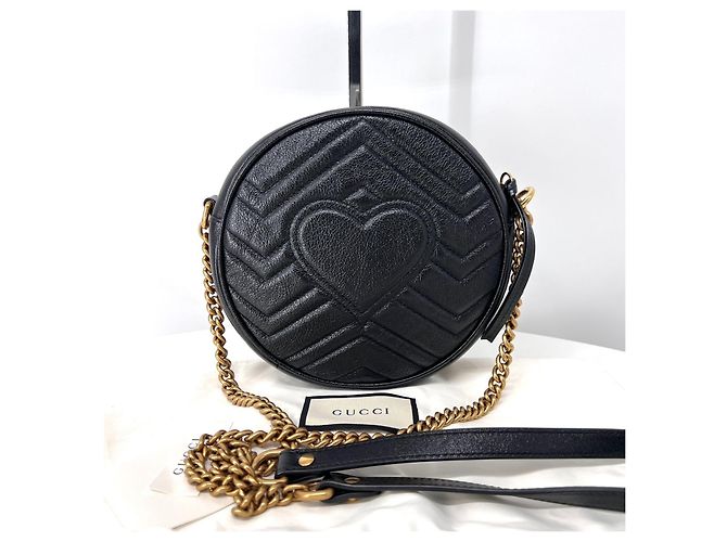 Marmont Gucci Borsa a Tracolla Mini Round Tambourine Nera Nero - vista 5
