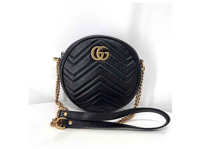 Marmont Gucci Borsa a Tracolla Mini Round Tambourine Nera Nero - vista 6