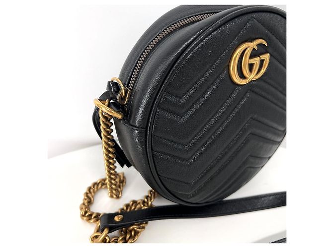 Marmont Gucci Borsa a Tracolla Mini Round Tambourine Nera Nero - vista 9