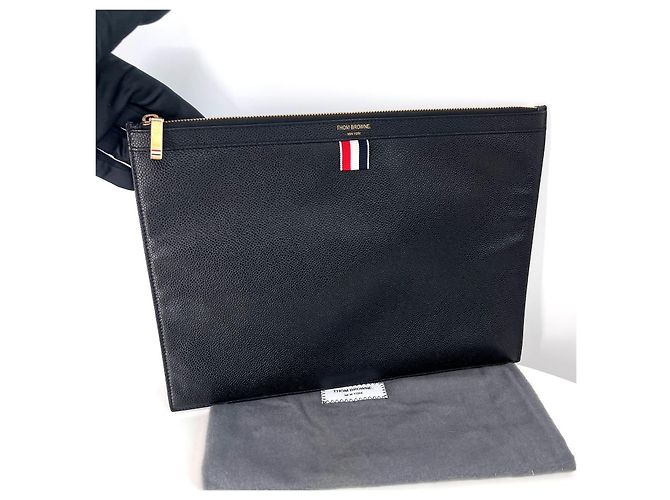 Thom Browne Borsa a Clutch Medium Three Stripe Black Nero - vista 2