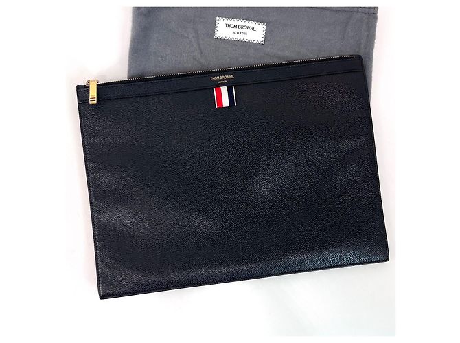 Thom Browne Borsa a Clutch Medium Three Stripe Black Nero - vista 3