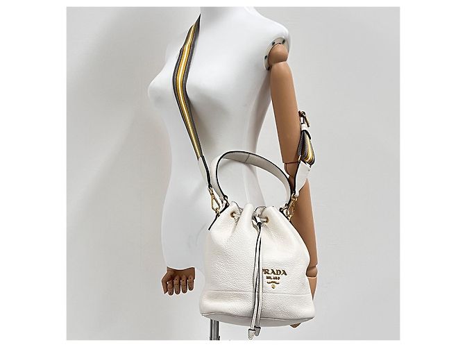 Prada Borsa Bucket Crossbody Vitreous Dino White Bianco - vista 2