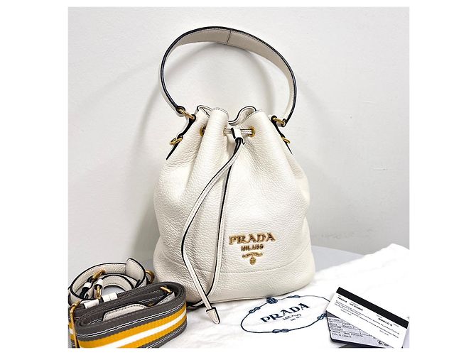 Prada Borsa Bucket Crossbody Vitreous Dino White Bianco - vista 3