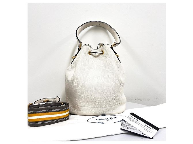 Prada Borsa Bucket Crossbody Vitreous Dino White Bianco - vista 4